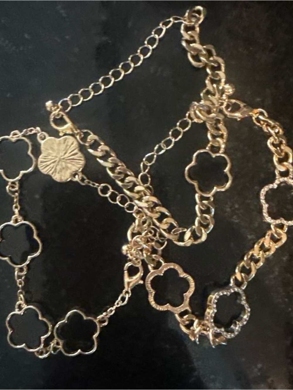 Gold-Tone Necklace with Black Clover Links